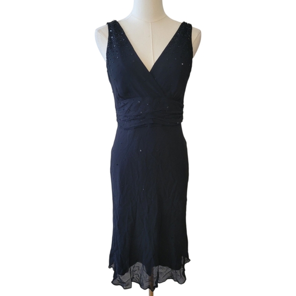 Nine West Black 100% Silk Beaded Cocktail Dress Size 4 - Picture 1 of 5